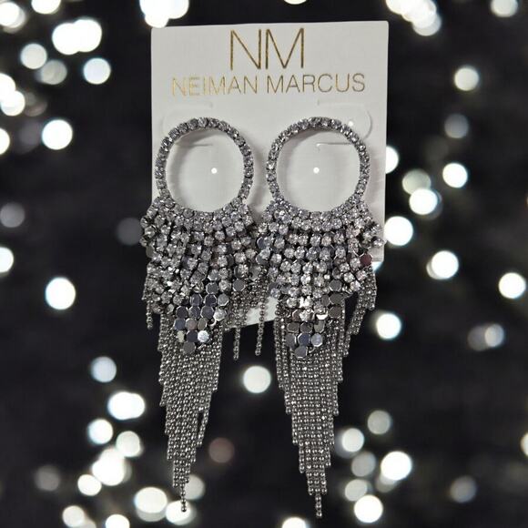 Neiman Marcus Crystal Chandelier Earrings Round Clear Rhinestone Silver 3" NWT - Picture 8 of 8